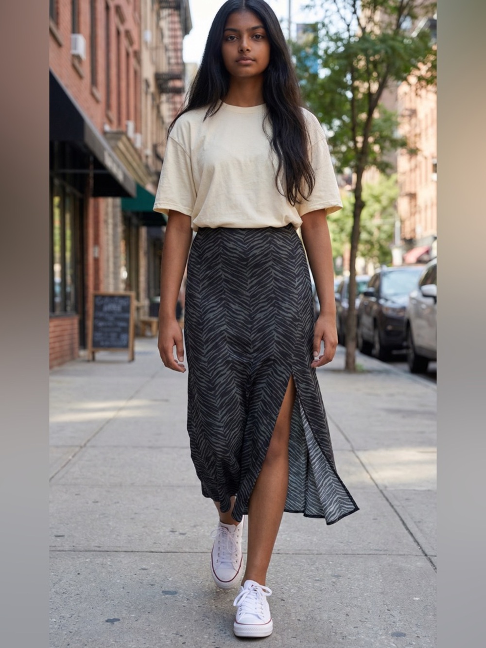 Anine Bing - Dolly Silk Skirt in Willow Green Zebra Size Small